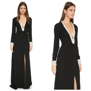 Rachel Zoe V-Neck Column Gown Pearl Trim